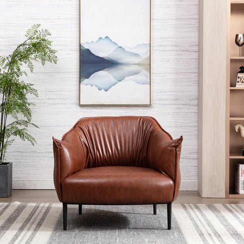 Kadar Leather Barrel Chair-Brown Modern Leather Chair | Accent Chairs | Kinwell Furniture | Barrel Chairs